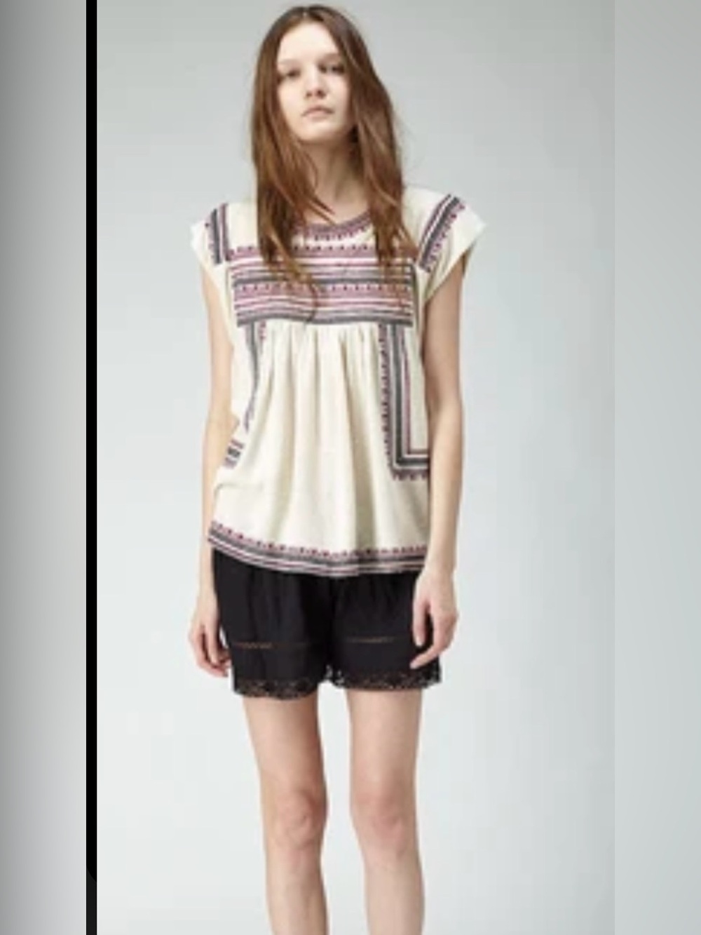 Isabel Marant Etoile Dumas Embroidered Silk top- Ecru and Burgandy - FR 34 /US S